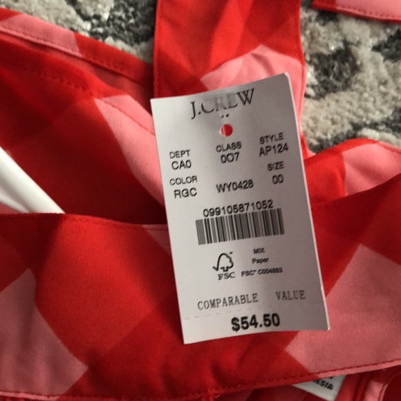 NWT J. Crew Factory Gingham Tie Neck Top Size 00 - Picture 2 of 2